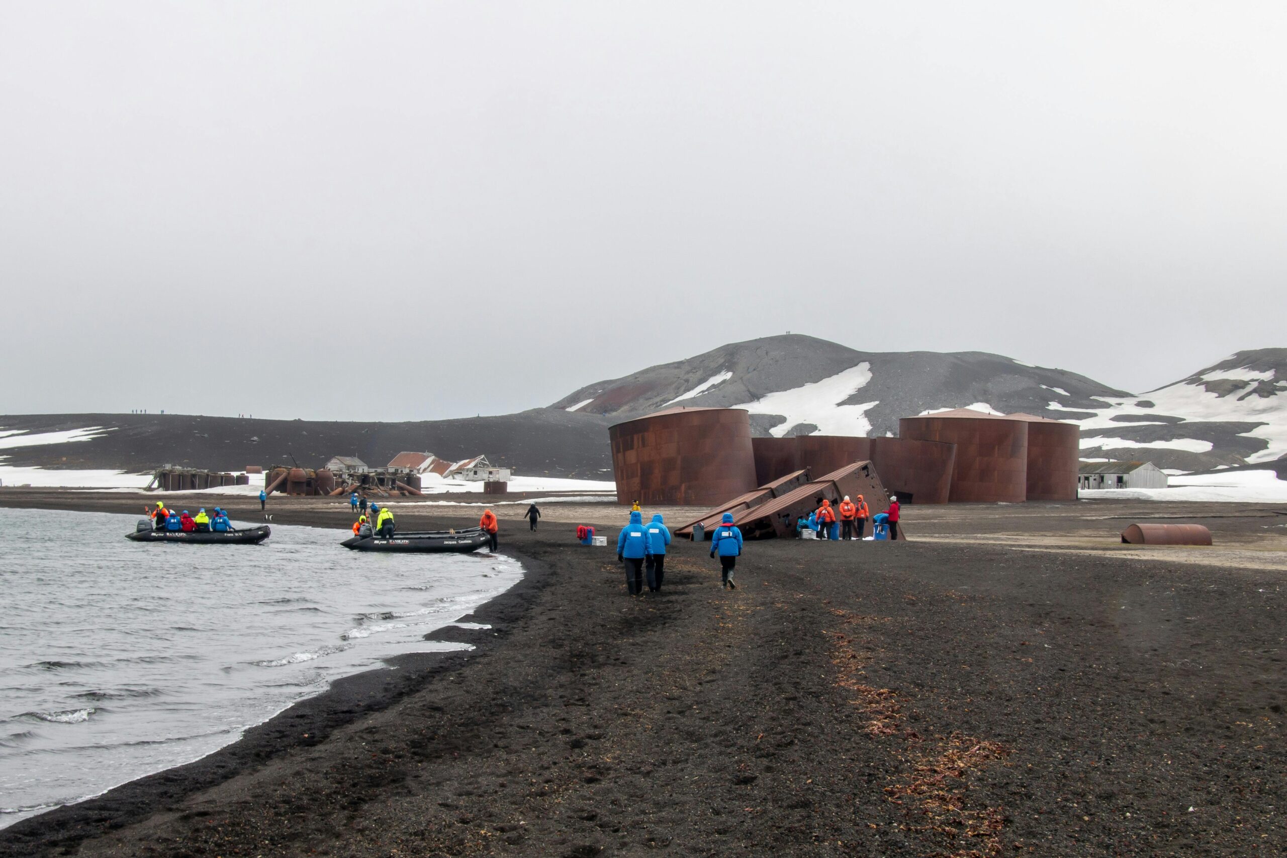 Exploring the active volcanic crater at Deception Island.